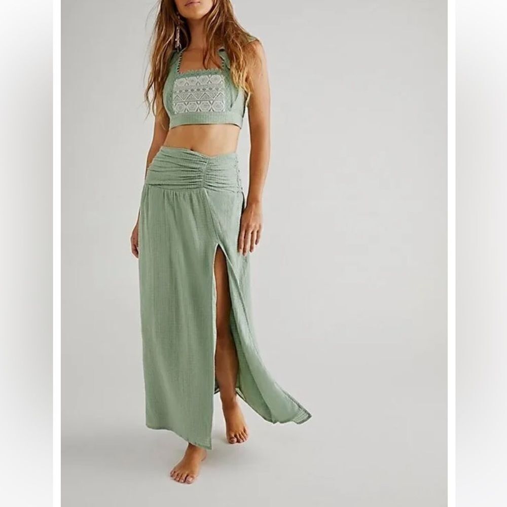 Free People County Line Lace Crop Top & Maxi Skirt Set Embroidered